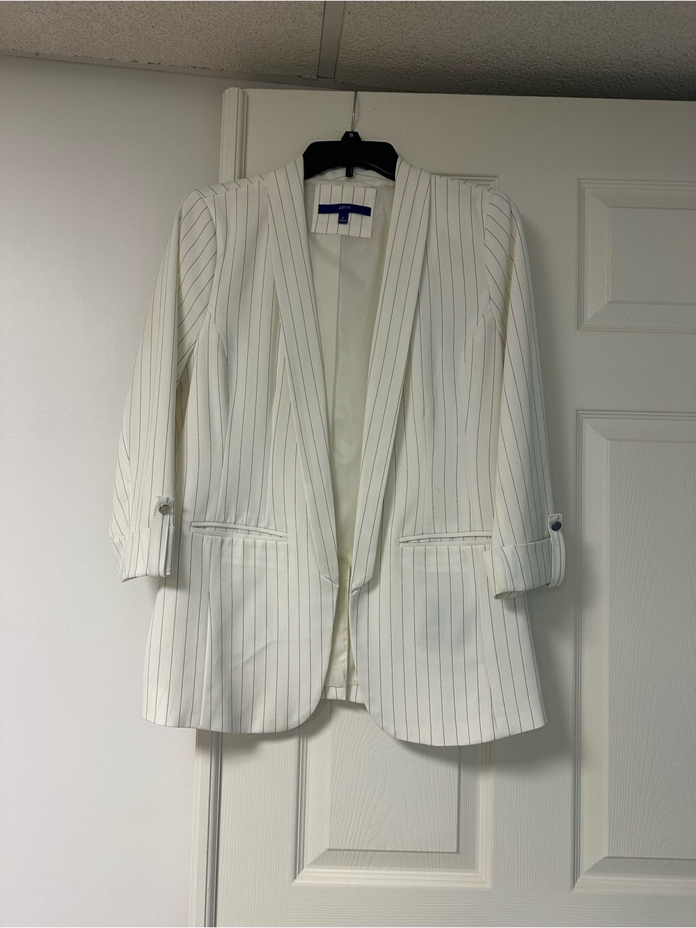 Apt. 9 White with black Pinstripe Open-Front Blazer